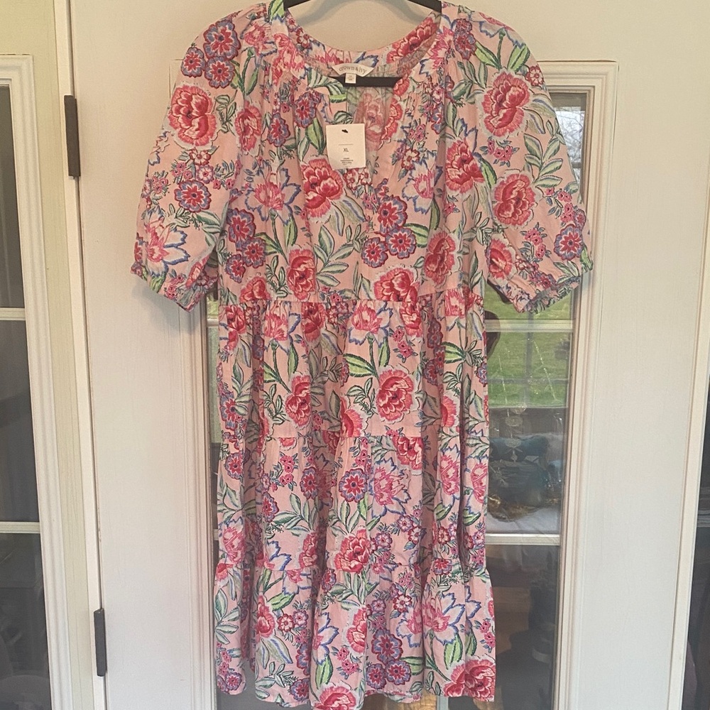 NWT Crown & Ivy Gorgeous Floral Pink Peasant Dress w/ puffy sleeve. Size XL.